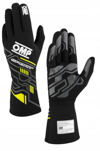 Перчатки OMP Sport '25, омологация FIA 8856-2018, чёрно-жёлтые, размер XL